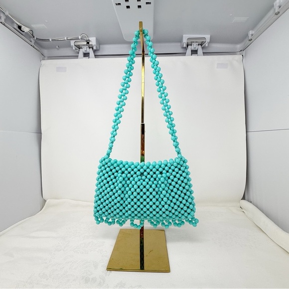 Prentice Vintage Made in Italy Turquoise Beaded Shoulder Bag Purse Handbag - Picture 2 of 16
